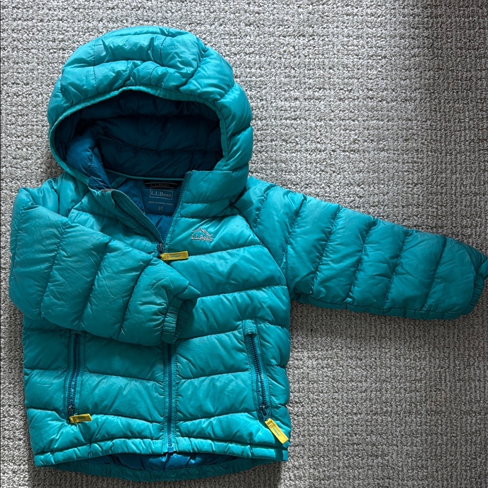 LL Bean Teal Hooded Puffer Jacket 3t